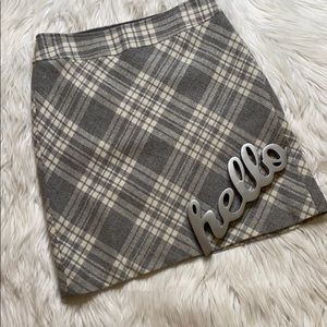 Talbots Gray/White Plaid Wool Mini Skirt